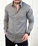 پیراهن آستین بلند ساتن کش طوسی