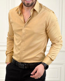 پیراهن آستین بلند ساتن کش خردلی