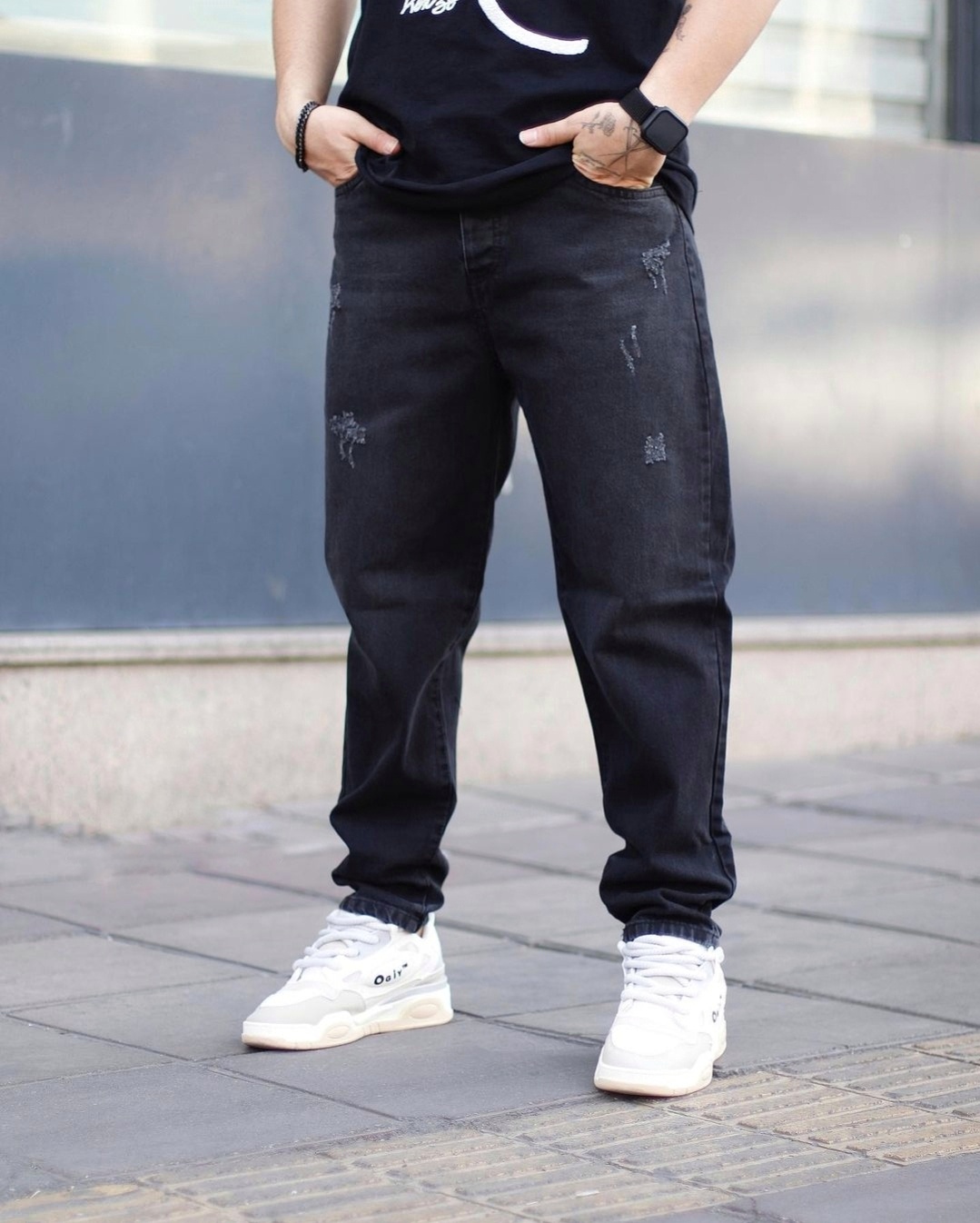 شلوار جین مام فیت ذغالی جدید