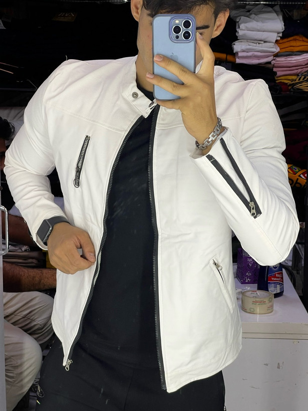 کاپشن چرم سفید