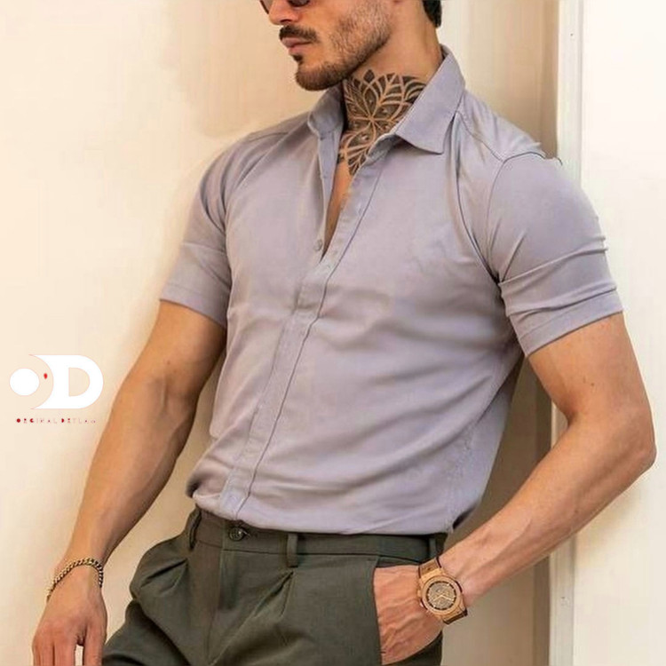 پیراهن آستین کوتاه طوسی تکرنگ