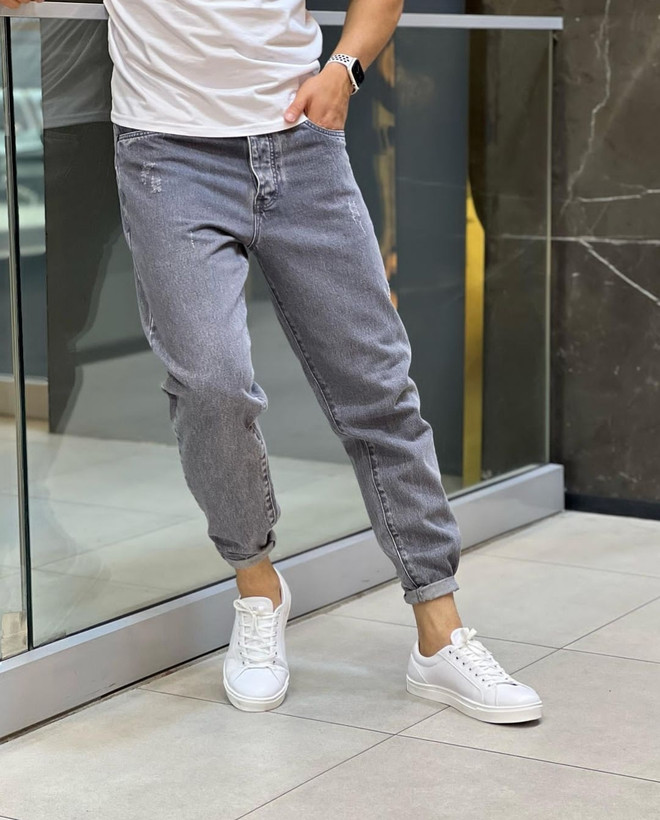 شلوار جین مام فیت طوسی