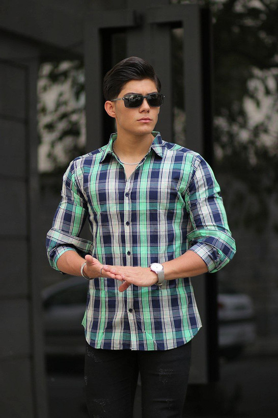 پیراهن چهارخانه سبز جذاب و اسپرت