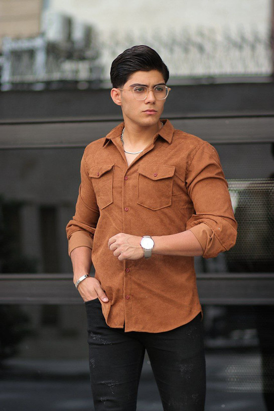 پیراهن کبریتی ریز شتری جذاب و شیک