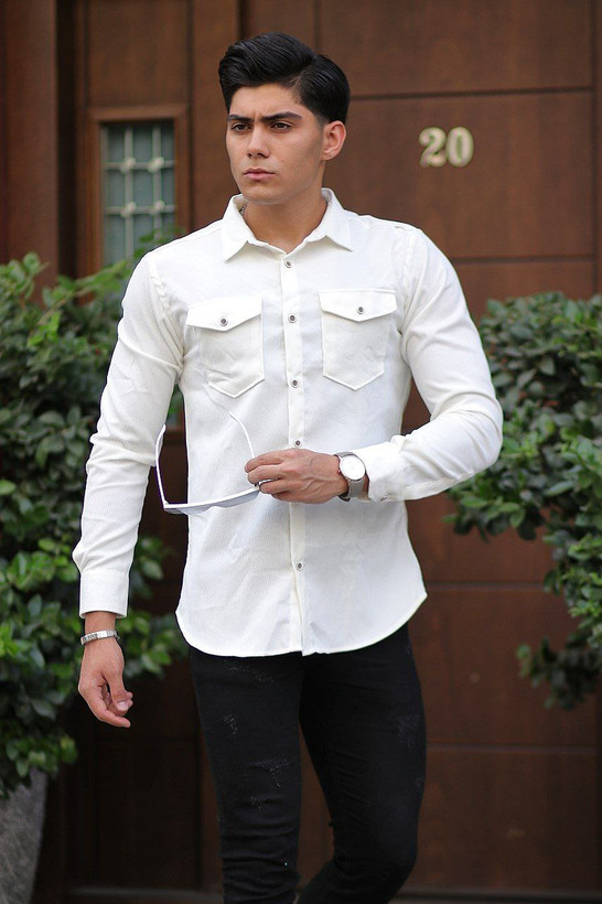 خرید پیراهن کبریتی ریز سفید شیک و جذاب