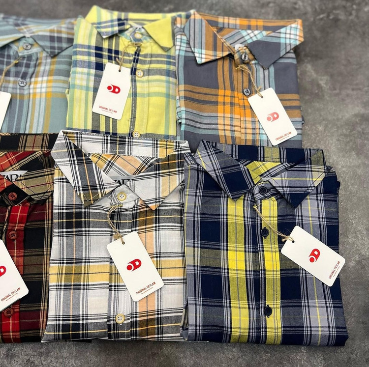 پیراهن چهارخانه جذاب و اسپرت نخ پنبه - طوسی خردلی