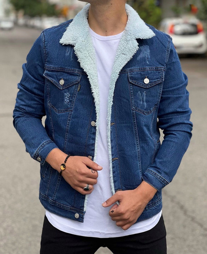 کت جین سرمه ای پارچه