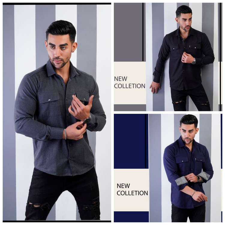 پیراهن مردانه پارچه فوتر ضخیم در رنگ بندی جدید