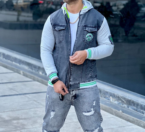 اوور کاپشن جین تمام خز رنگ طوسی