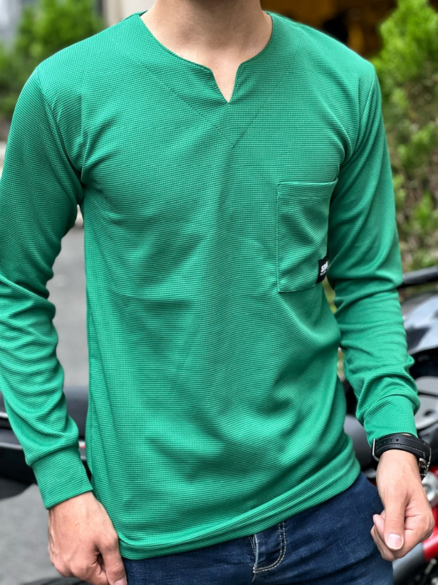 بلوز یقه کوبایی پاییزه پارچه بیسکوییتی بسیار با کیفیت رنگ خاص سبز