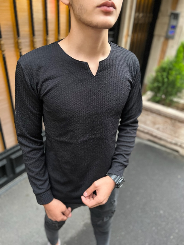 بلوز پاییزه یقه کوبایی پارچه بیسکوییتی اعلا مشکی