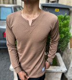 تیشرت آستین بلند یقه کوبایی درجه یک رنگ شتری - ۲xl عرض سینه ۵۶