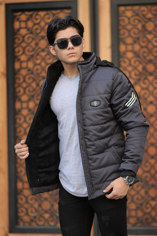 کاپشن مردانه طوسی تیره مدل kmn12085