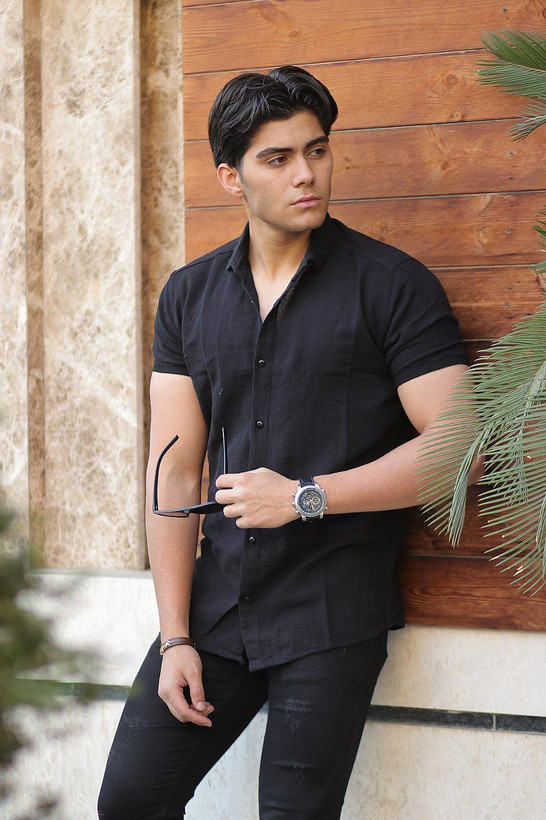 پیراهن کنفی مشکی آستین کوتاه