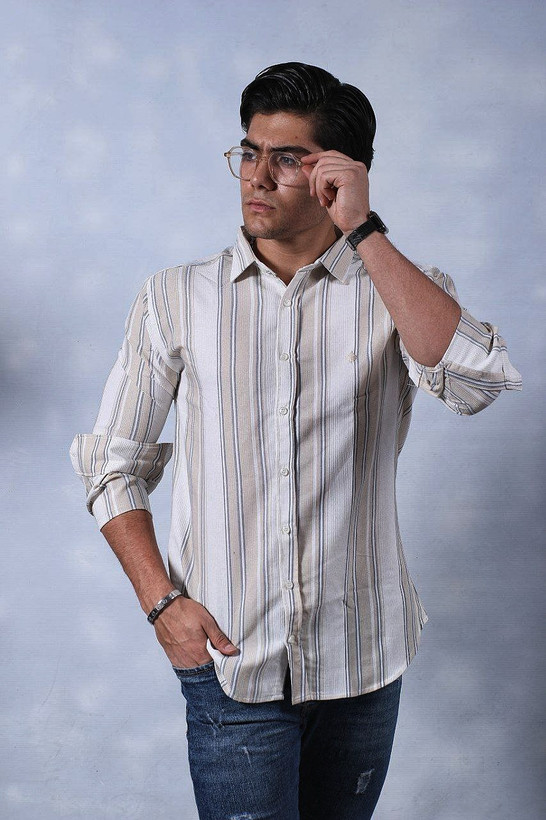 پیراهن پارچه کنف بیسکوییتی کرم کد ghf527