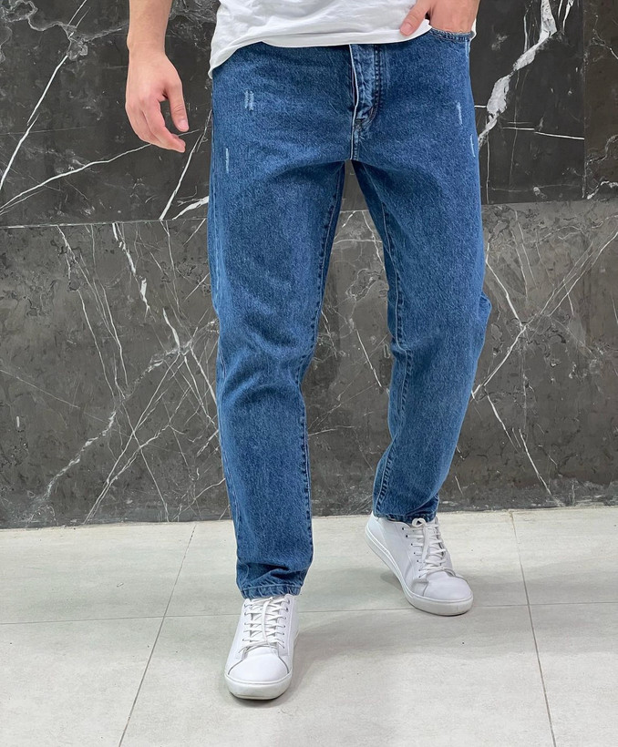 شلوار مام فیت آبی مردانه جدید کد 455 مدل 2025