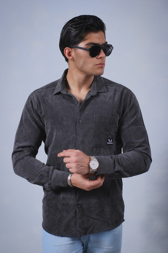 پیراهن کبریتی تک جیب رنگ زغالی