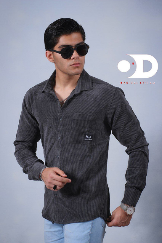 پیراهن کبریتی تک جیب رنگ زغالی