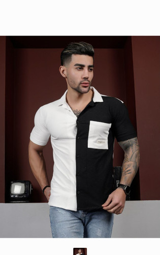 پیراهن پارچه بیسکوییتی ترکیبی سفید مشکی