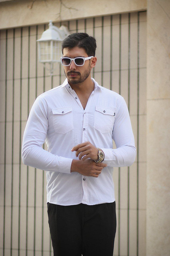 پیراهن دو جیب کتان کاغذی سفید