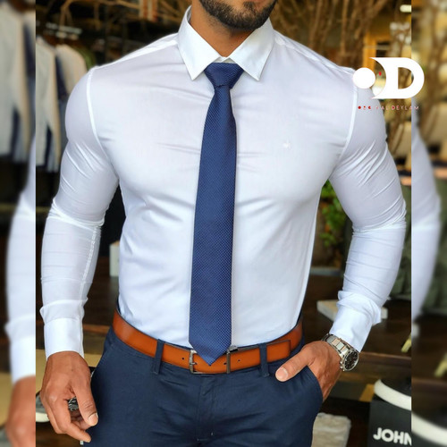 پیراهن سفید مردانه ساتن پنبه کش اعلا کد SHW20239765