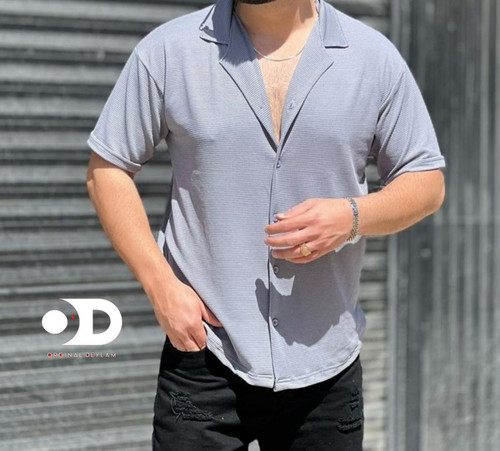 پیراهن یقه انگلیسی طوسی کد ۴۳۲۲