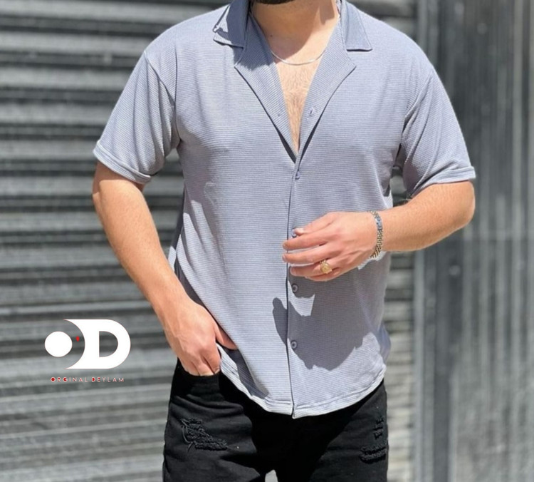 پیراهن یقه انگلیسی طوسی کد ۴۳۲۲