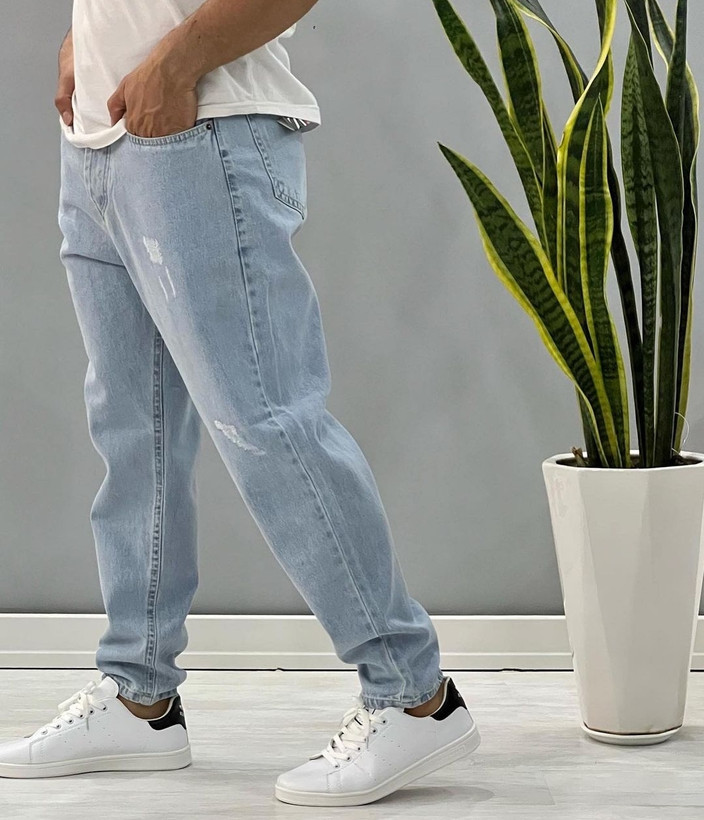 شلوار لی مام فیت پارچه کجراه پنبه MOM2634