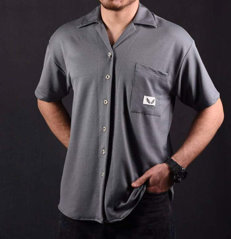 پیراهن یقه انگلیسی تک جیب رنگ طوسی کد E96578