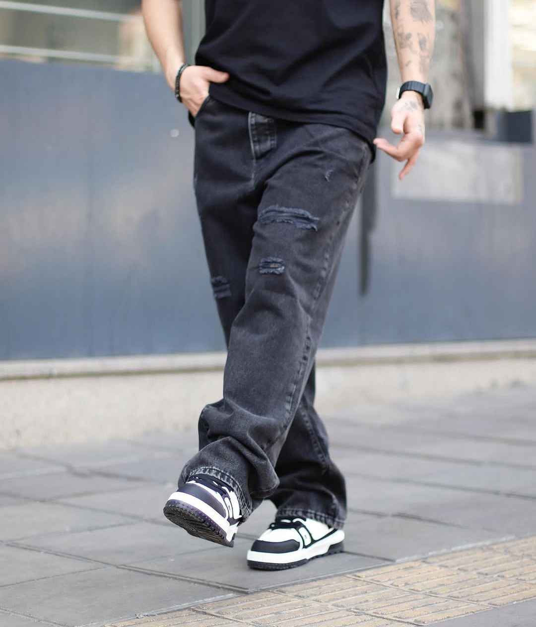 شلوار بگ استایل ذغالی زاپ عمیق 2026