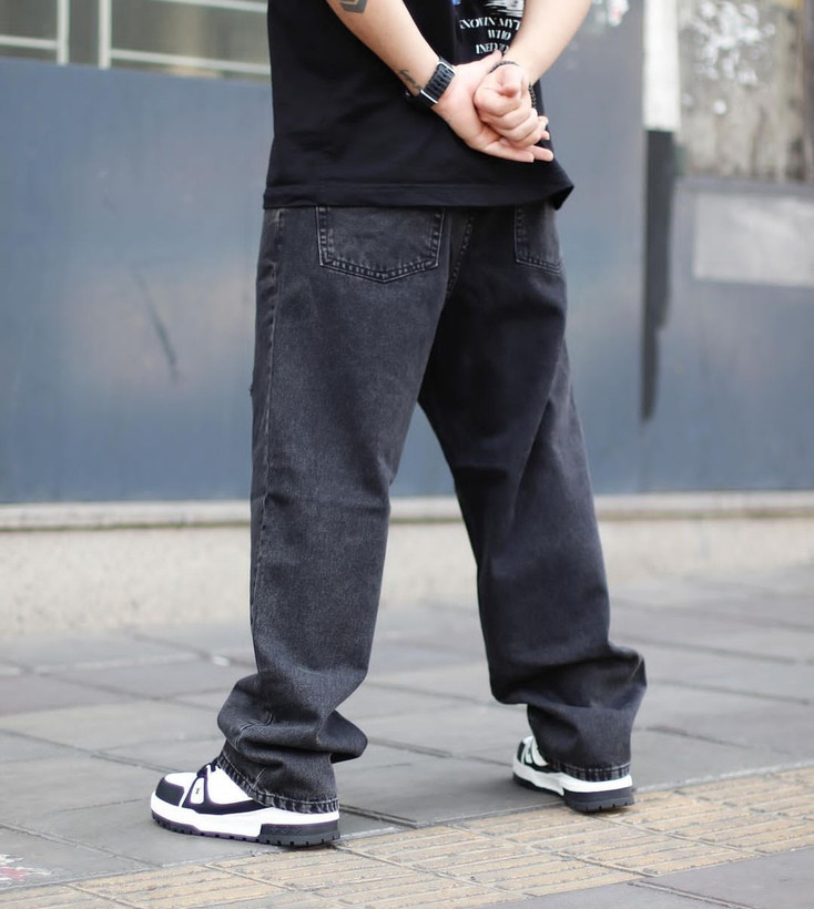 شلوار بگ استایل ذغالی زاپ عمیق