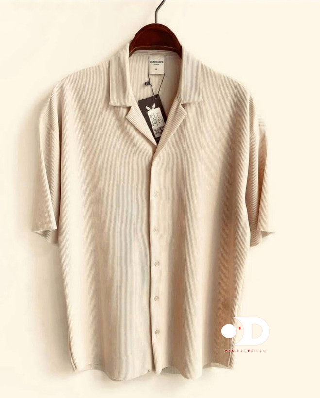 پیراهن یقه انگلیسی کرم پارچه بیسکوییی فول کش