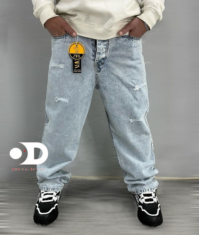 شلوار بگ آبی یخی مردانه با قد ۱۱۰ سانت