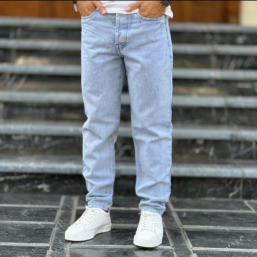 شلوار بوی فرند بدون زاپ رنگ آبی یخی