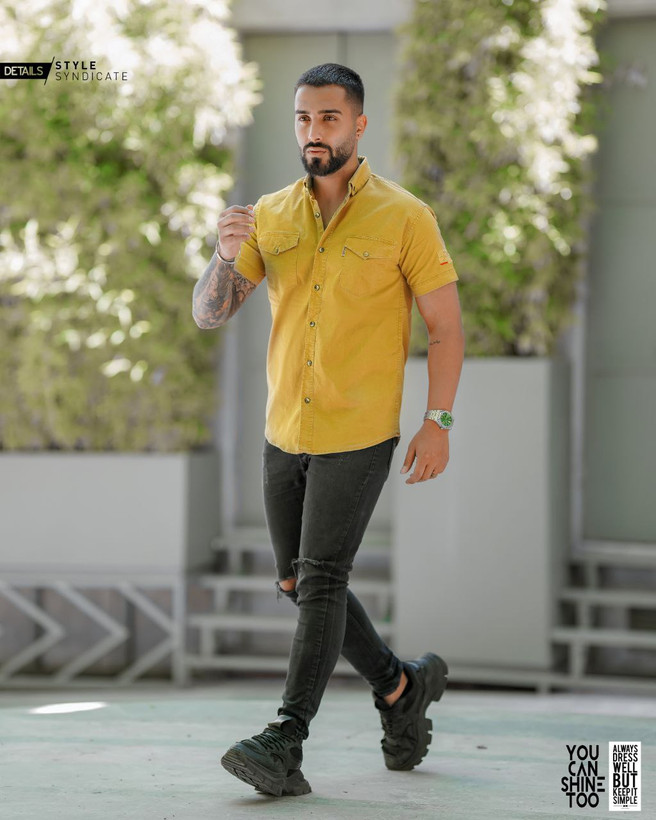 پیراهن کتان سنگشور خنک رنگ خردلی