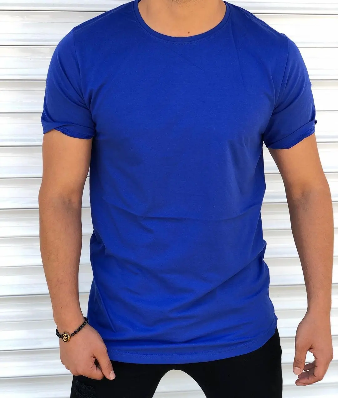 تی شرت مردانه مدل بیسیک نخ پنبه رنگ آبی کاربنی