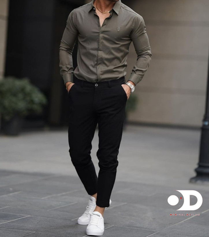 پیراهن مردانه پارچه ساتن اعلا رنگ سبز فرمی