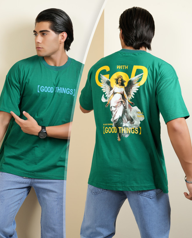 تیشرت لش طرح Angel رنگ سبز چمنی