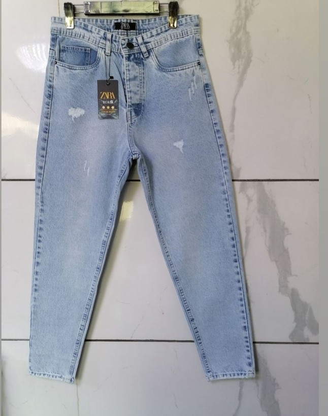 شلوار جین مام فیت کیفیت بالا رنگ آبی یخی