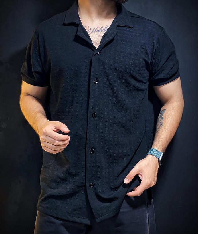 پیراهن آستین کوتاه مشکی یقه انگلیسی پارچه مراکشی مد 222