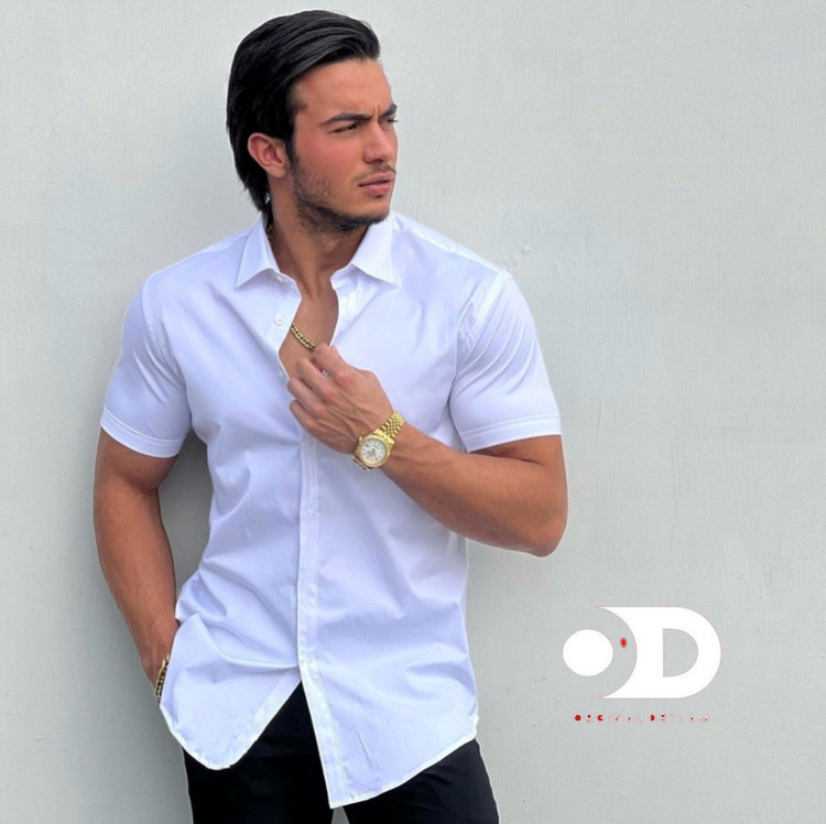 پیراهن آستین کوتاه سفید اسپورت مردانه