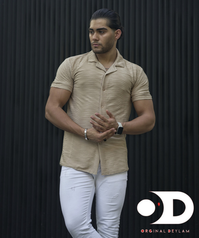 پیراهن یقه انگلیسی فول کش کرم