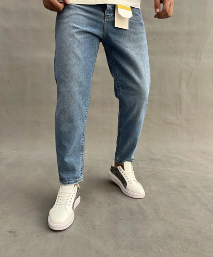 مام استایل مردانه آبی آنزیم خورده بدون زاپ ساده بهترین کیفیت