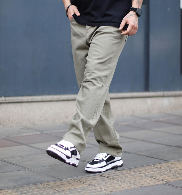 شلوار نیم بگ کتان سبز ماشی/پارچه کجراه سنگشور اعلا