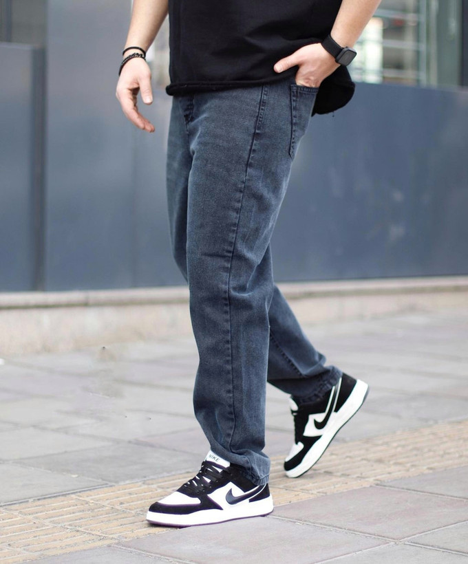 شلوار مام استایل مردانه ذغالی بدون زاپ