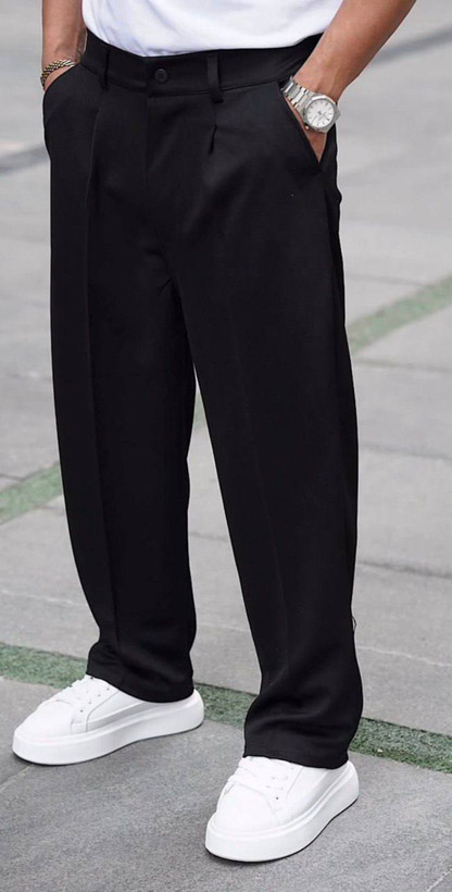 شلوار بگ پارچه ای مشکی پارچه مازارتی اولد مانی با قد 110 سانت و بند تنظیم کننده کمر