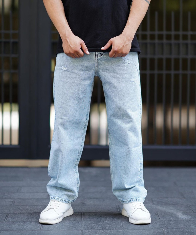 شلوار بگ استایل آبی یخی مردانه  کد BG0178