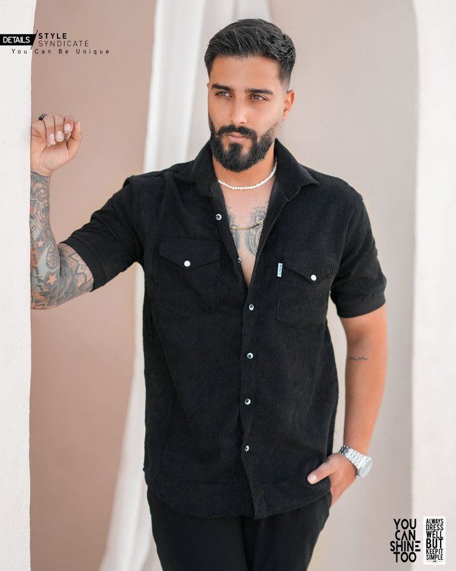 پیراهن مخمل کبریتی آستین کوتاه مردانه در رنگ بندی