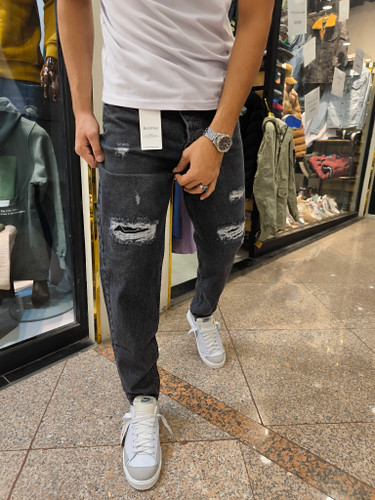 شلوار مام فیت ذغالی روشن زاپ دوختی زانفیکس فوق العاده شیک