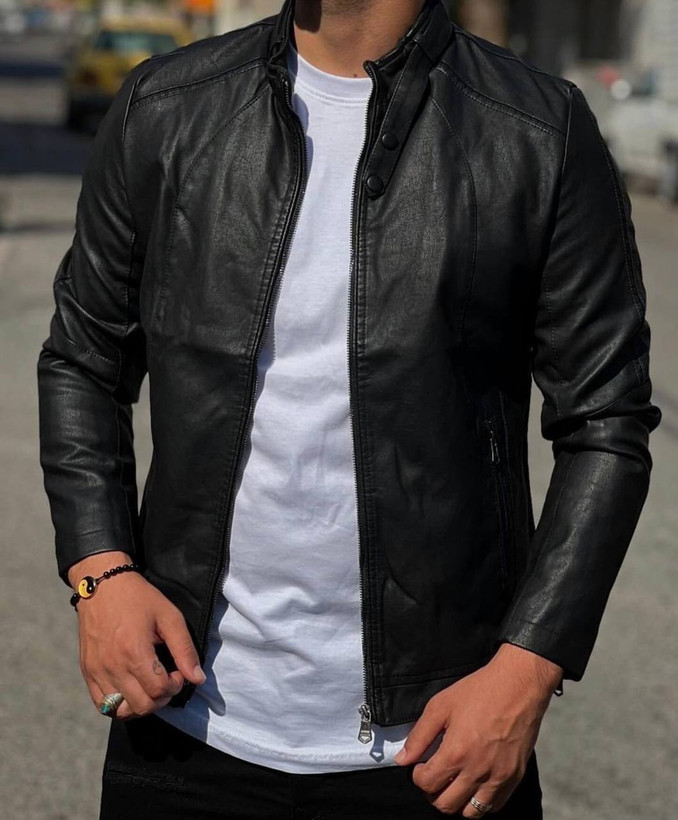 کت چرم مشکی وارداتی اسپرت مردانه - کیفیت پریمیوم کد ۲